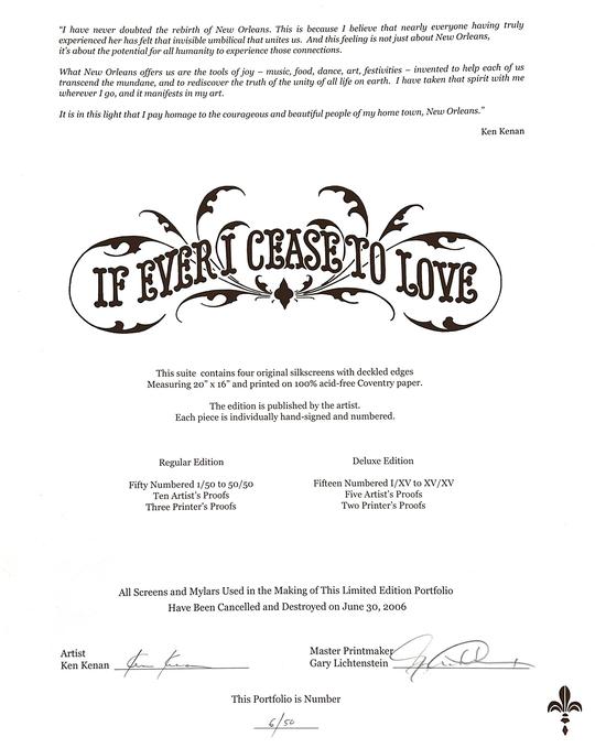 If Ever I Cease to Love - Justification page